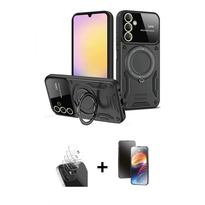 MARSİLYAN™- Galaxy A55 5G Kılıf Kıvılcım Modern Serisi - Siyah 3D Antistatik Mat Seramik Nano Ekran Koruyucu + Kamera Lens Koruma Cam - SF