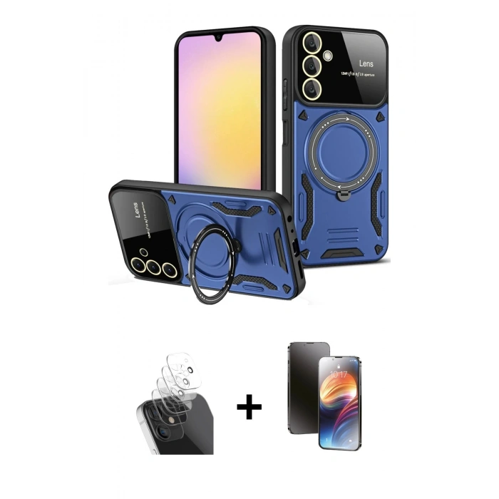 MARSİLYAN™- Galaxy A55 5G Kılıf Kıvılcım Modern Serisi - Siyah 3D Antistatik Mat Seramik Nano Ekran Koruyucu + Kamera Lens Koruma Cam - SF