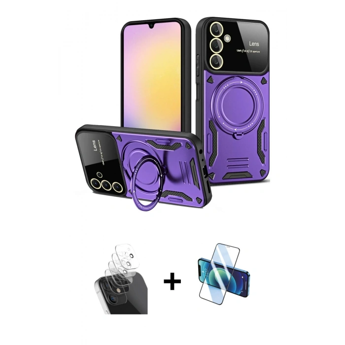 MARSİLYAN™- Galaxy A55 5G Kılıf Kıvılcım Modern Serisi - Siyah 3D Antistatik Seramik Nano Ekran Koruyucu + Kamera Lens Koruma Cam - SF