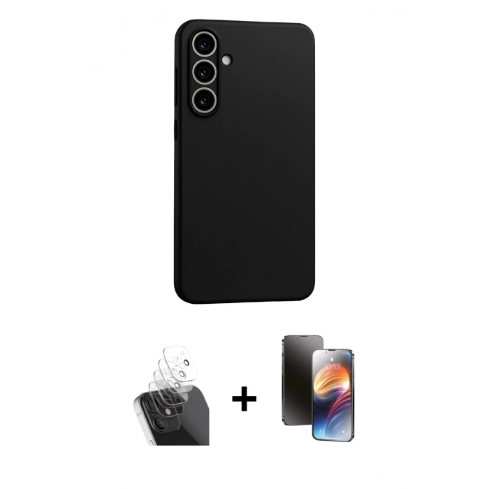 MARSİLYAN™- Galaxy A55 5G Kılıf Kozmos Yansıma Özel Seri - Siyah 3D Antistatik Mat Seramik Nano Ekran Koruyucu + Kamera Lens Koruma Cam - SF
