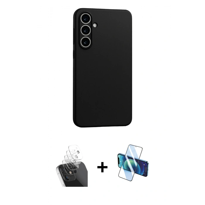 MARSİLYAN™- Galaxy A55 5G Kılıf Kozmos Yansıma Özel Seri - Siyah 3D Antistatik Seramik Nano Ekran Koruyucu + Kamera Lens Koruma Cam - SF