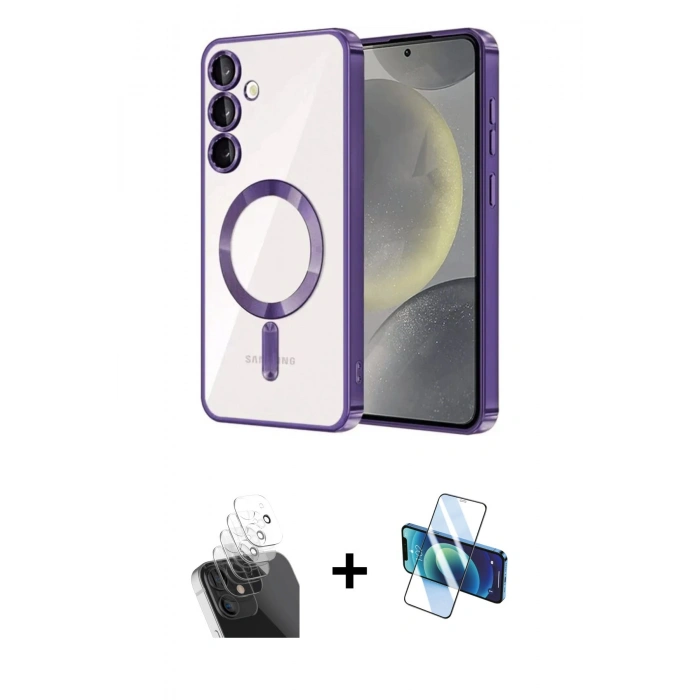 MARSİLYAN™- Galaxy A55 5G Kılıf Nova Işık Özel Seri - Siyah 3D Antistatik Seramik Nano Ekran Koruyucu + Kamera Lens Koruma Cam - SF