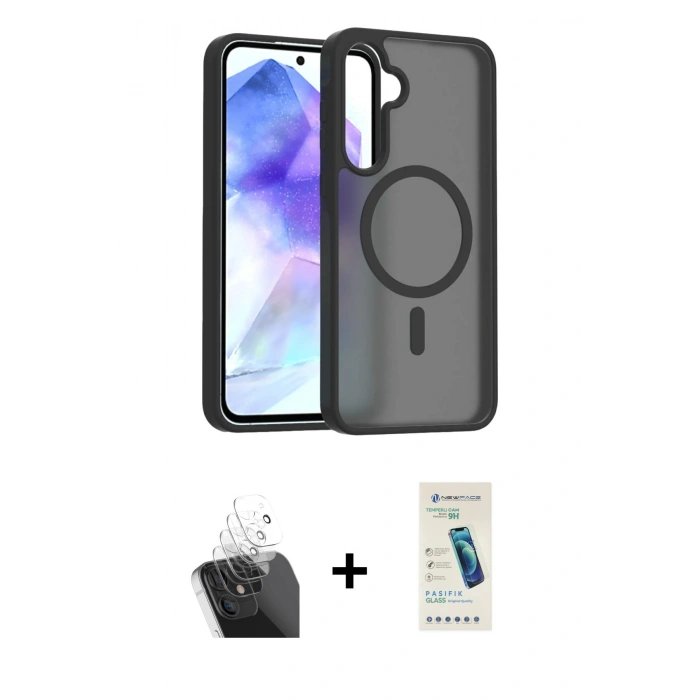 MARSİLYAN™- Galaxy A55 5G Kılıf Siluet Minimal Prime - Şeffaf Pasifik Cam Ekran Koruyucu + Kamera Lens Koruma Cam - SF
