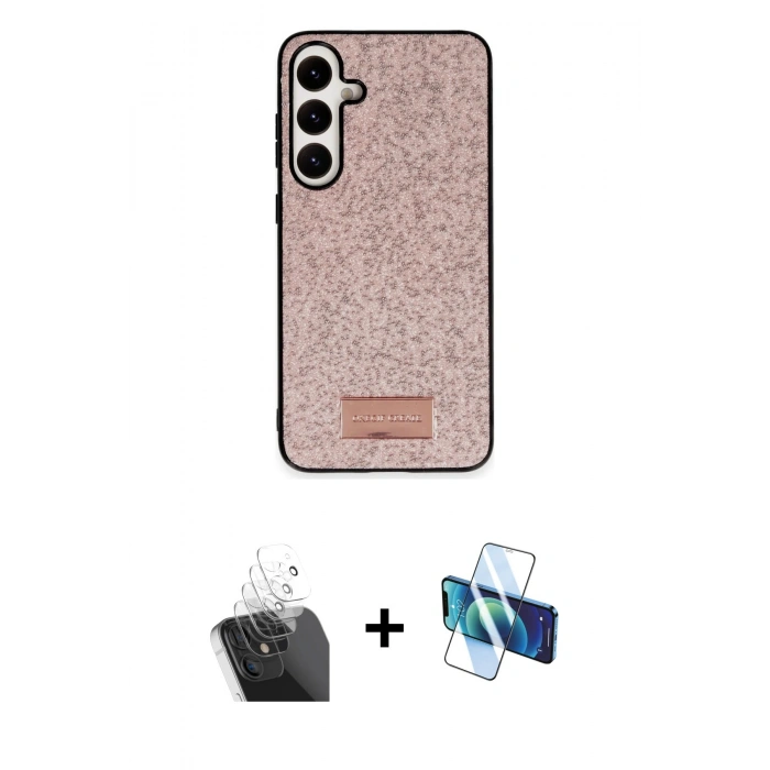 MARSİLYAN™- Galaxy A55 5G Kılıf Vadi Klasik Serisi - Siyah 3D Antistatik Cam Ekran Koruyucu + Kamera Lens Koruma Cam - SF