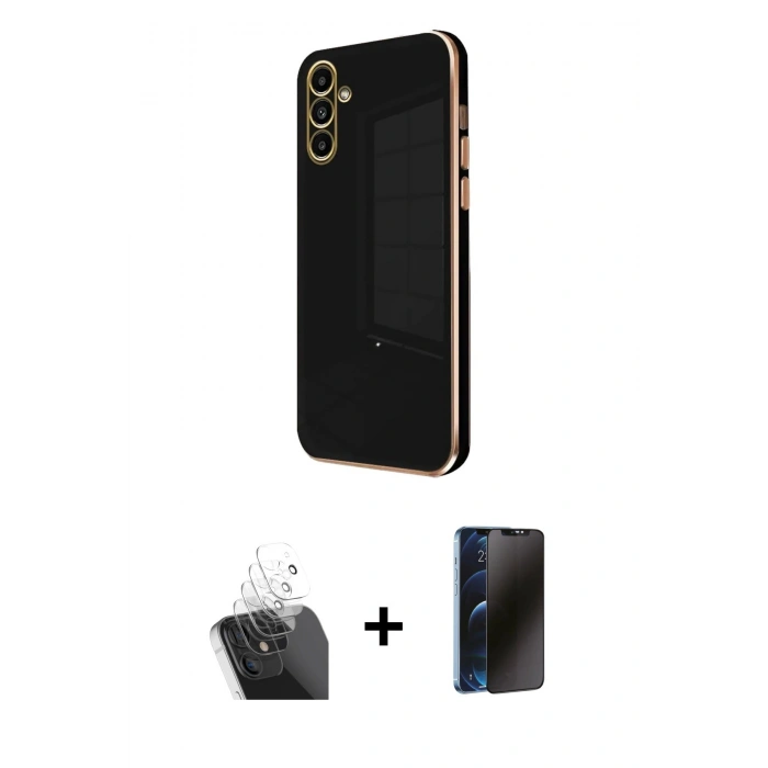 MARSİLYAN™- Galaxy A55 5G Kılıf Yankı Serisi - Siyah 3D Antistatik Hayalet Cam Ekran Koruyucu + Kamera Lens Koruma Cam - SF