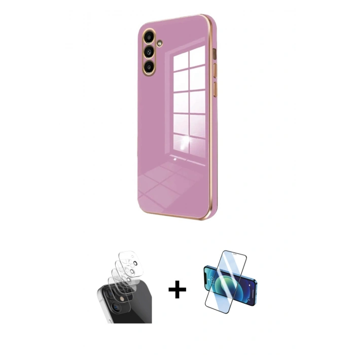 MARSİLYAN™- Galaxy A55 5G Kılıf Yankı Serisi - Siyah 3D Antistatik Seramik Nano Ekran Koruyucu + Kamera Lens Koruma Cam - SF