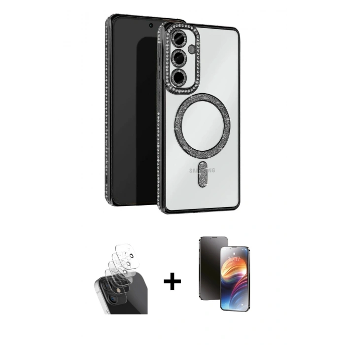 MARSİLYAN™- Galaxy A55 5G Kılıf Zirve Doku Prime - Siyah 3D Antistatik Mat Seramik Nano Ekran Koruyucu + Kamera Lens Koruma Cam - SF