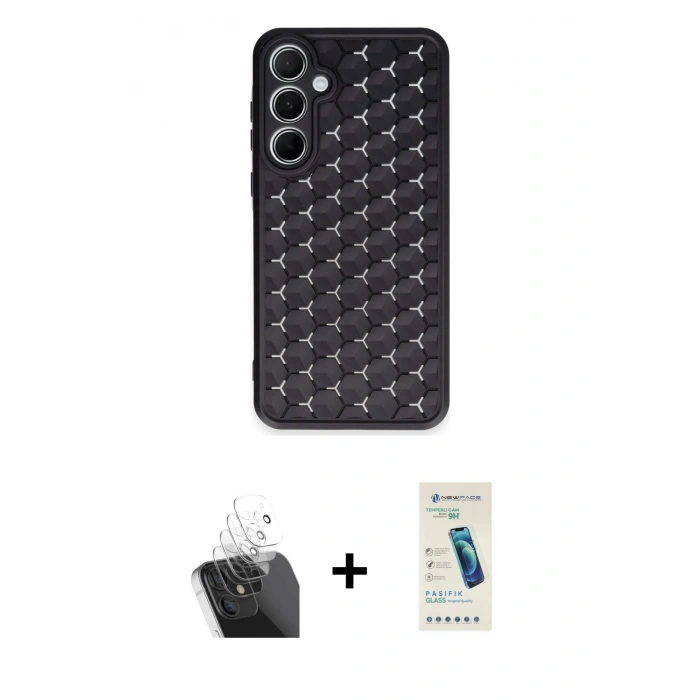 MARSİLYAN™- Galaxy A55 5G Kılıf Zirve Form - Şeffaf Pasifik Cam Ekran Koruyucu + Kamera Lens Koruma Cam - SF