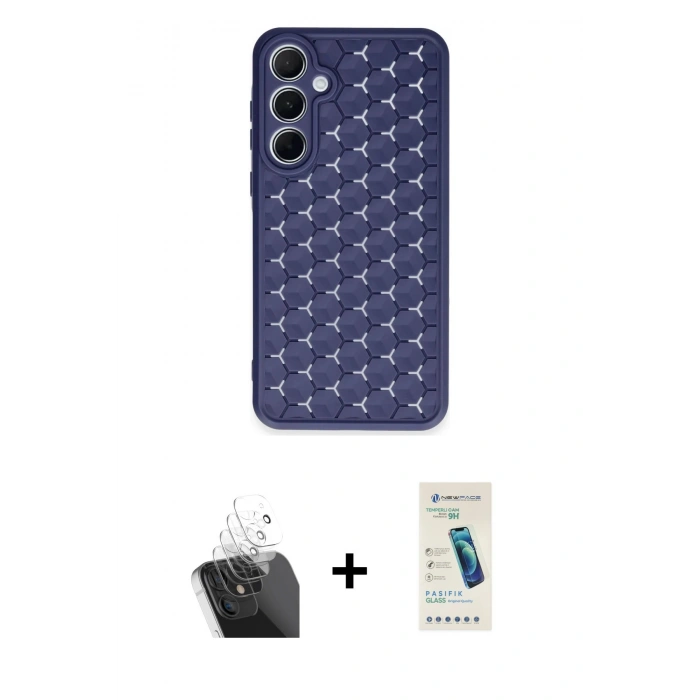 MARSİLYAN™- Galaxy A55 5G Kılıf Zirve Form - Şeffaf Pasifik Cam Ekran Koruyucu + Kamera Lens Koruma Cam - SF