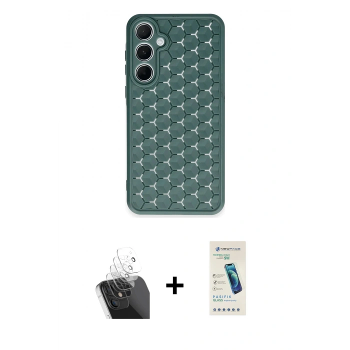 MARSİLYAN™- Galaxy A55 5G Kılıf Zirve Form - Şeffaf Pasifik Cam Ekran Koruyucu + Kamera Lens Koruma Cam - SF