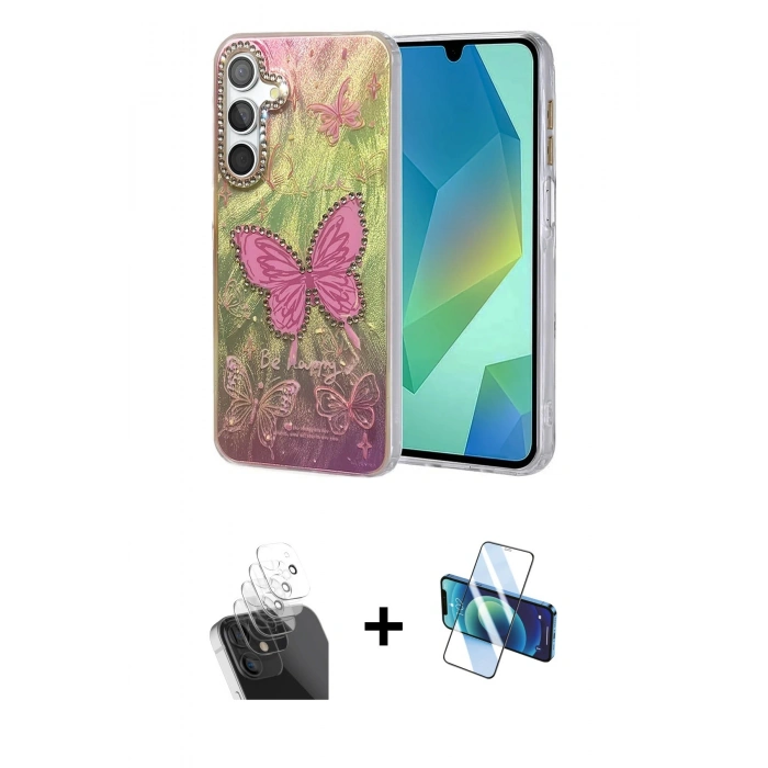 MARSİLYAN™- Galaxy A55 5G Kılıf Zirve Modern Prime - Siyah 3D Antistatik Cam Ekran Koruyucu + Kamera Lens Koruma Cam - SF