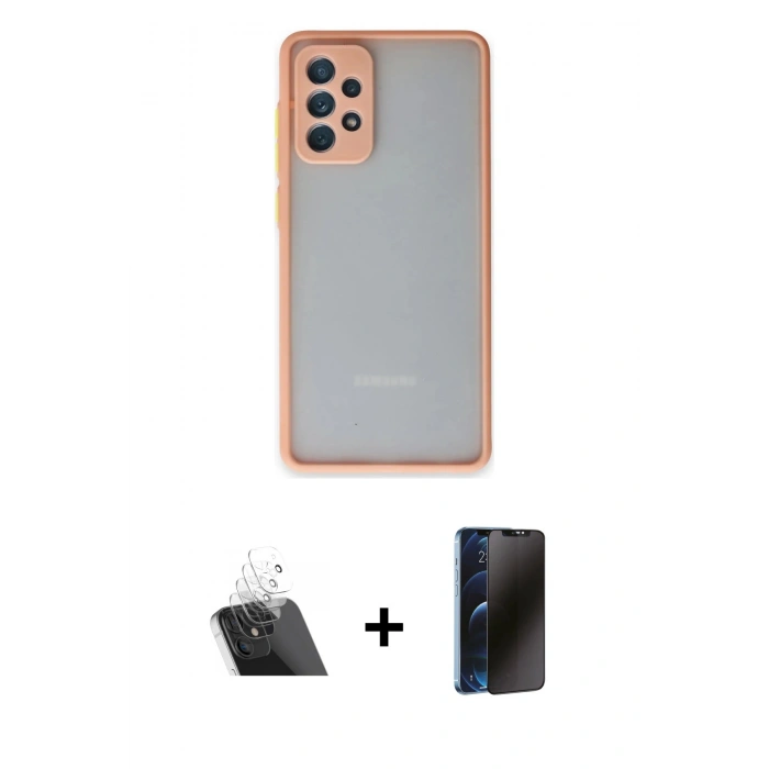 MARSİLYAN™- Galaxy A72 Kılıf Ahenk Çizgi Serisi - Siyah 3D Antistatik Hayalet Cam Ekran Koruyucu + Kamera Lens Koruma Cam - SF