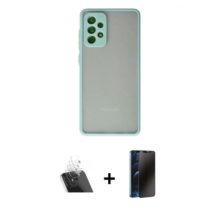 MARSİLYAN™- Galaxy A72 Kılıf Ahenk Çizgi Serisi - Siyah 3D Antistatik Hayalet Cam Ekran Koruyucu + Kamera Lens Koruma Cam - SF