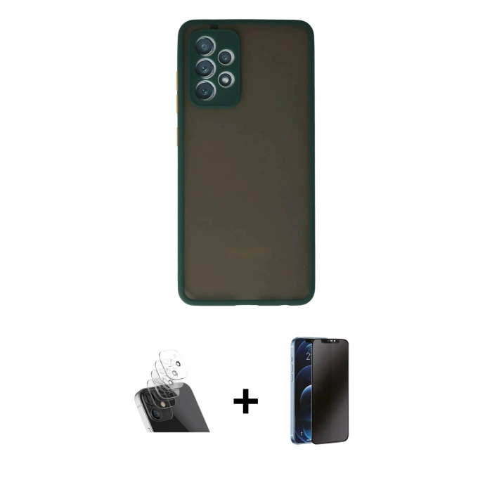 MARSİLYAN™- Galaxy A72 Kılıf Ahenk Çizgi Serisi - Siyah 3D Antistatik Hayalet Cam Ekran Koruyucu + Kamera Lens Koruma Cam - SF