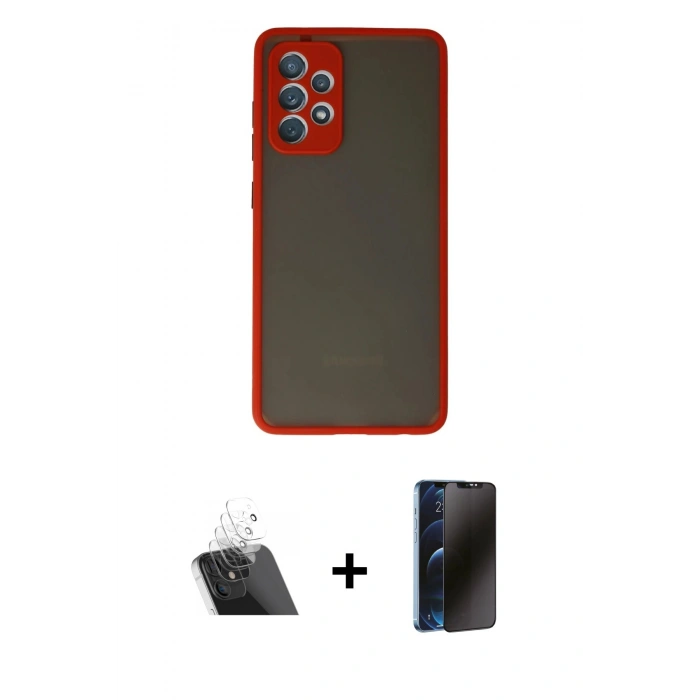 MARSİLYAN™- Galaxy A72 Kılıf Ahenk Çizgi Serisi - Siyah 3D Antistatik Hayalet Cam Ekran Koruyucu + Kamera Lens Koruma Cam - SF