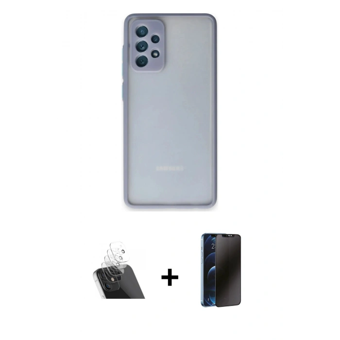 MARSİLYAN™- Galaxy A72 Kılıf Ahenk Çizgi Serisi - Siyah 3D Antistatik Hayalet Cam Ekran Koruyucu + Kamera Lens Koruma Cam - SF