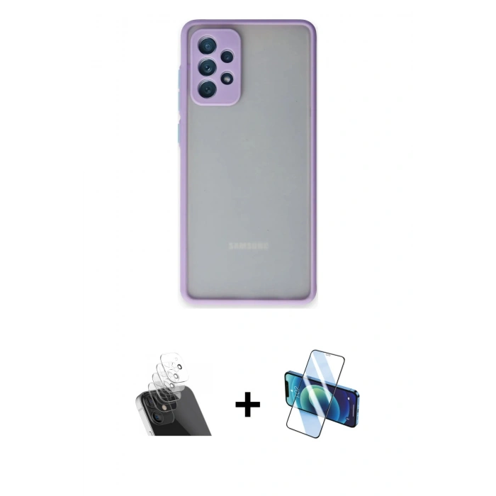 MARSİLYAN™- Galaxy A72 Kılıf Ahenk Çizgi Serisi - Siyah 3D Antistatik Seramik Nano Ekran Koruyucu + Kamera Lens Koruma Cam - SF