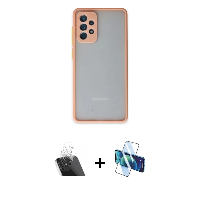 MARSİLYAN™- Galaxy A72 Kılıf Ahenk Çizgi Serisi - Siyah 3D Antistatik Seramik Nano Ekran Koruyucu + Kamera Lens Koruma Cam - SF