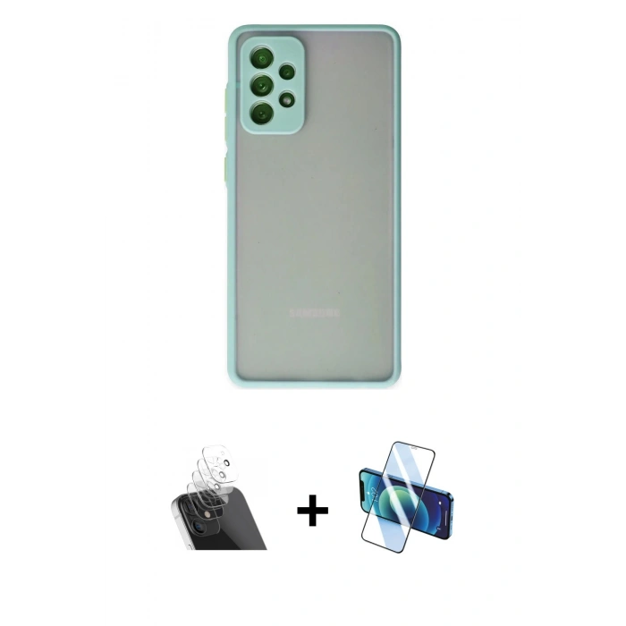 MARSİLYAN™- Galaxy A72 Kılıf Ahenk Çizgi Serisi - Siyah 3D Antistatik Seramik Nano Ekran Koruyucu + Kamera Lens Koruma Cam - SF