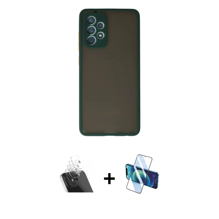 MARSİLYAN™- Galaxy A72 Kılıf Ahenk Çizgi Serisi - Siyah 3D Antistatik Seramik Nano Ekran Koruyucu + Kamera Lens Koruma Cam - SF
