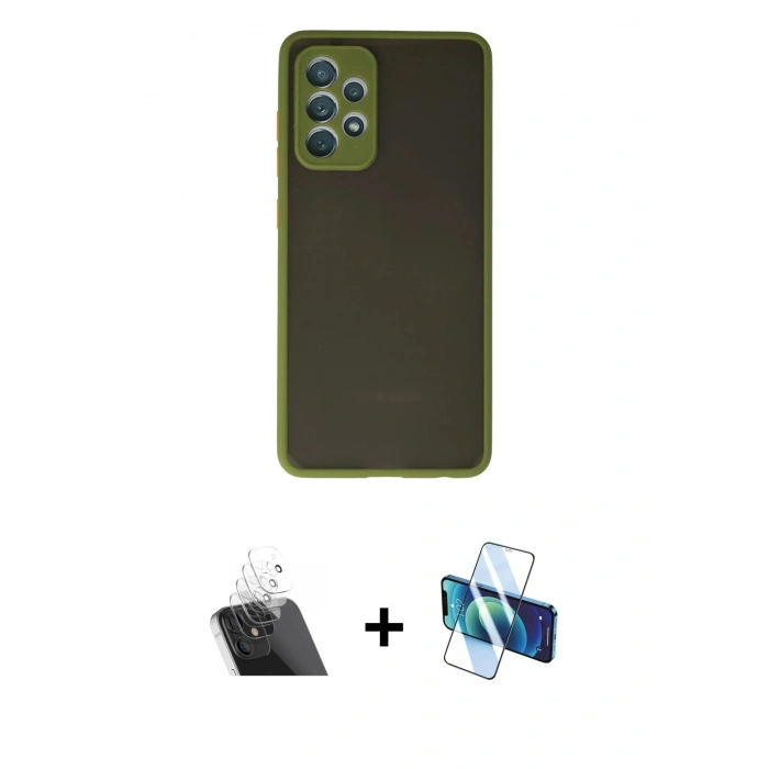 MARSİLYAN™- Galaxy A72 Kılıf Ahenk Çizgi Serisi - Siyah 3D Antistatik Seramik Nano Ekran Koruyucu + Kamera Lens Koruma Cam - SF
