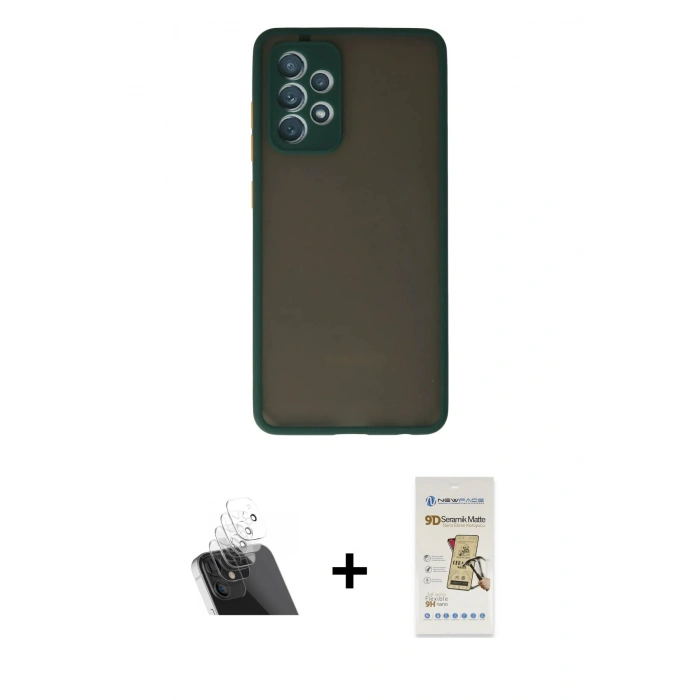 MARSİLYAN™- Galaxy A72 Kılıf Ahenk Çizgi Serisi - Siyah Mat Seramik Nano Ekran Koruyucu + Kamera Lens Koruma Cam - SF