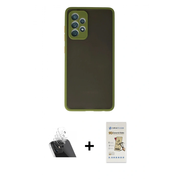MARSİLYAN™- Galaxy A72 Kılıf Ahenk Çizgi Serisi - Siyah Mat Seramik Nano Ekran Koruyucu + Kamera Lens Koruma Cam - SF