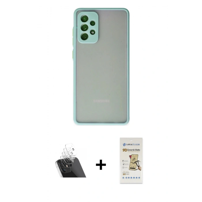 MARSİLYAN™- Galaxy A72 Kılıf Ahenk Çizgi Serisi - Siyah Mat Seramik Nano Ekran Koruyucu + Kamera Lens Koruma Cam - SF