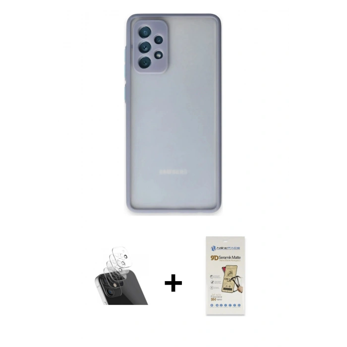 MARSİLYAN™- Galaxy A72 Kılıf Ahenk Çizgi Serisi - Siyah Mat Seramik Nano Ekran Koruyucu + Kamera Lens Koruma Cam - SF