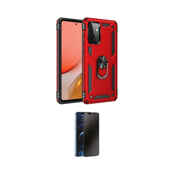 MARSİLYAN™- Galaxy A72 Kılıf Ahenk Klasik Koleksiyonu - Siyah 3D Antistatik Hayalet Cam Ekran Koruyucu