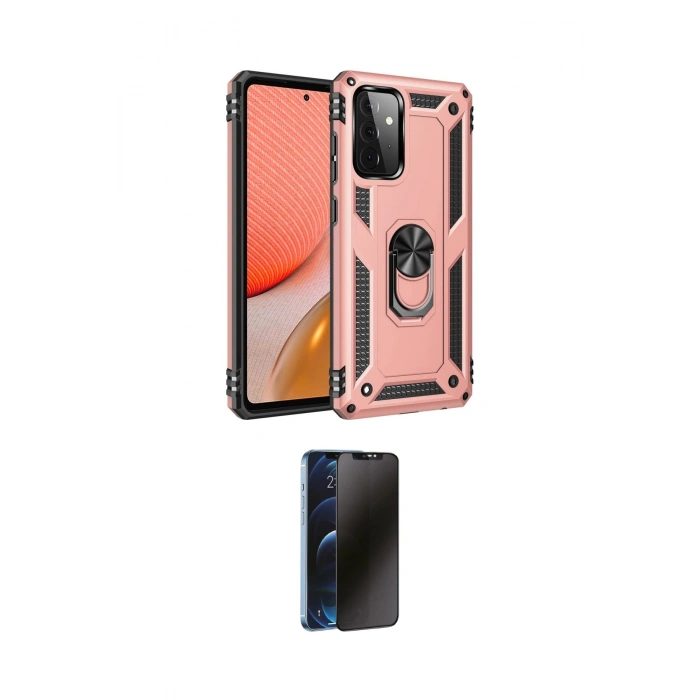 MARSİLYAN™- Galaxy A72 Kılıf Ahenk Klasik Koleksiyonu - Siyah 3D Antistatik Hayalet Cam Ekran Koruyucu