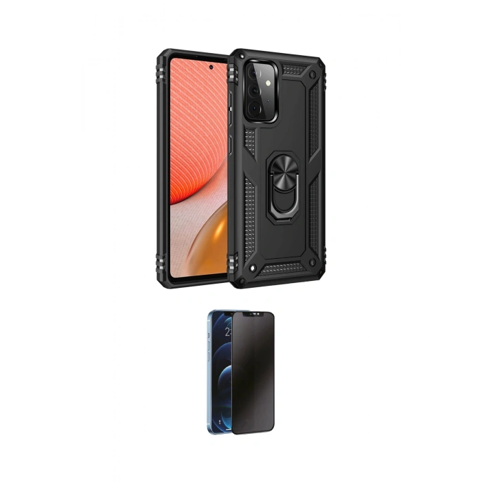 MARSİLYAN™- Galaxy A72 Kılıf Ahenk Klasik Koleksiyonu - Siyah 3D Antistatik Hayalet Cam Ekran Koruyucu