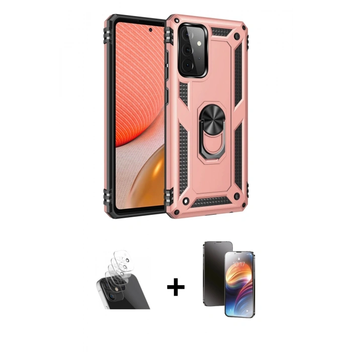 MARSİLYAN™- Galaxy A72 Kılıf Ahenk Klasik Koleksiyonu - Siyah 3D Antistatik Mat Seramik Nano Ekran Koruyucu + Kamera Lens Koruma Cam - SF