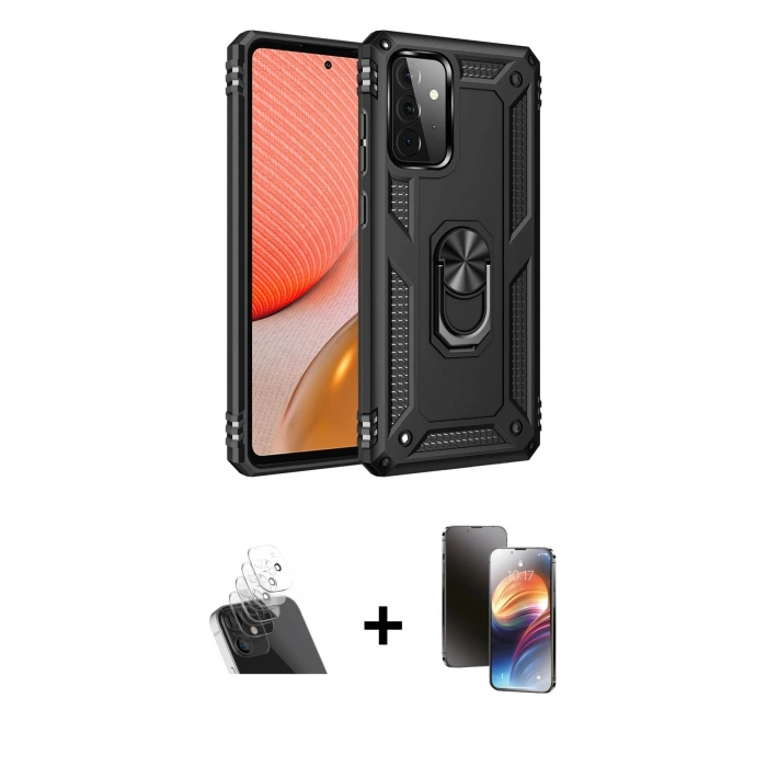 MARSİLYAN™- Galaxy A72 Kılıf Ahenk Klasik Koleksiyonu - Siyah 3D Antistatik Mat Seramik Nano Ekran Koruyucu + Kamera Lens Koruma Cam - SF