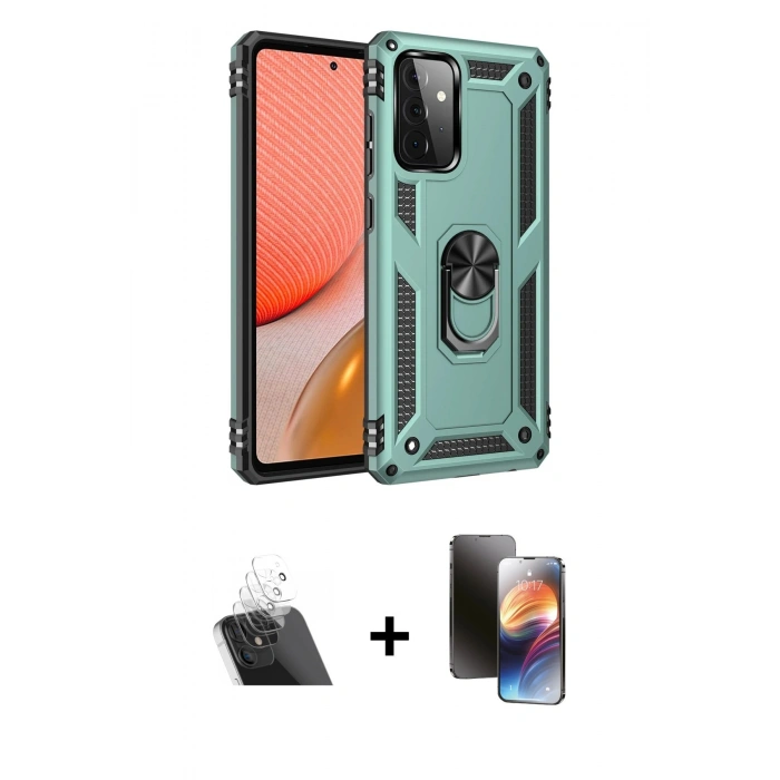 MARSİLYAN™- Galaxy A72 Kılıf Ahenk Klasik Koleksiyonu - Siyah 3D Antistatik Mat Seramik Nano Ekran Koruyucu + Kamera Lens Koruma Cam - SF