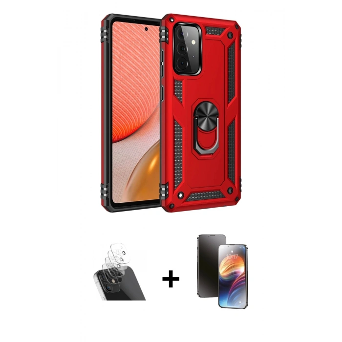 MARSİLYAN™- Galaxy A72 Kılıf Ahenk Klasik Koleksiyonu - Siyah 3D Antistatik Mat Seramik Nano Ekran Koruyucu + Kamera Lens Koruma Cam - SF