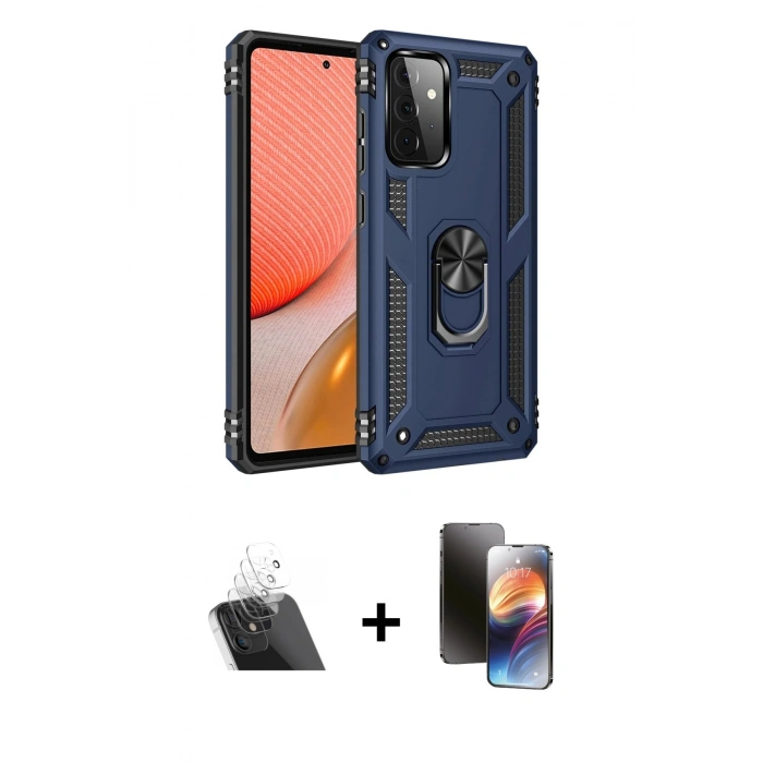 MARSİLYAN™- Galaxy A72 Kılıf Ahenk Klasik Koleksiyonu - Siyah 3D Antistatik Mat Seramik Nano Ekran Koruyucu + Kamera Lens Koruma Cam - SF