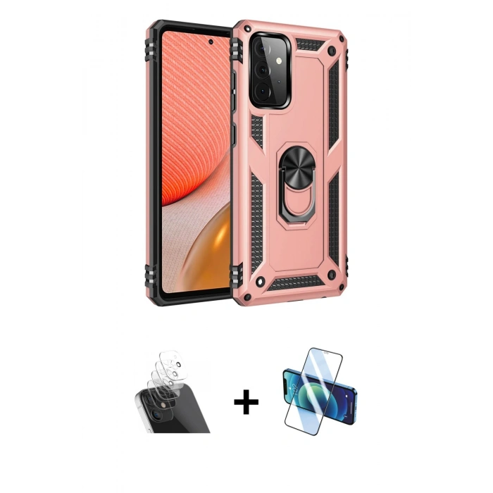 MARSİLYAN™- Galaxy A72 Kılıf Ahenk Klasik Koleksiyonu - Siyah 3D Antistatik Seramik Nano Ekran Koruyucu + Kamera Lens Koruma Cam - SF