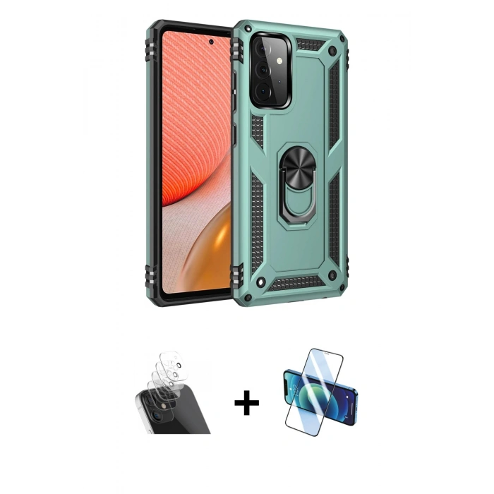 MARSİLYAN™- Galaxy A72 Kılıf Ahenk Klasik Koleksiyonu - Siyah 3D Antistatik Seramik Nano Ekran Koruyucu + Kamera Lens Koruma Cam - SF