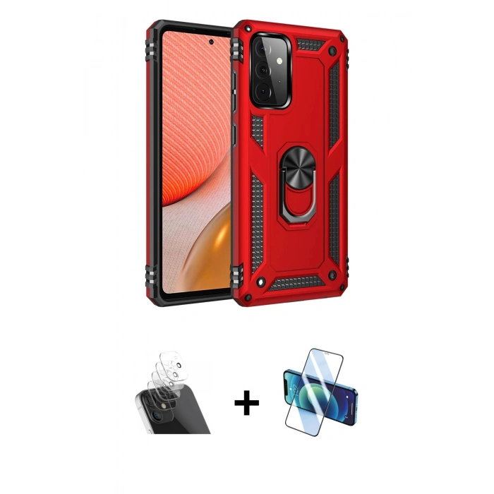 MARSİLYAN™- Galaxy A72 Kılıf Ahenk Klasik Koleksiyonu - Siyah 3D Antistatik Seramik Nano Ekran Koruyucu + Kamera Lens Koruma Cam - SF