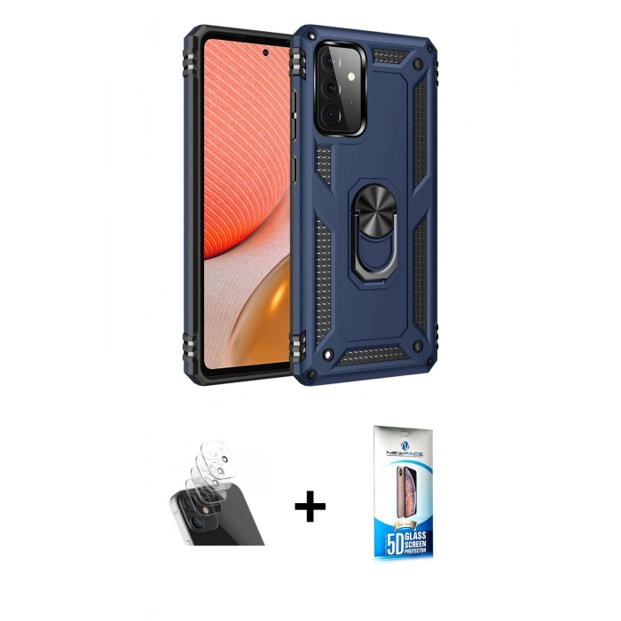MARSİLYAN™- Galaxy A72 Kılıf Ahenk Klasik Koleksiyonu - Siyah 5D Eko Cam Ekran Koruyucu + Kamera Lens Koruma Cam - SF