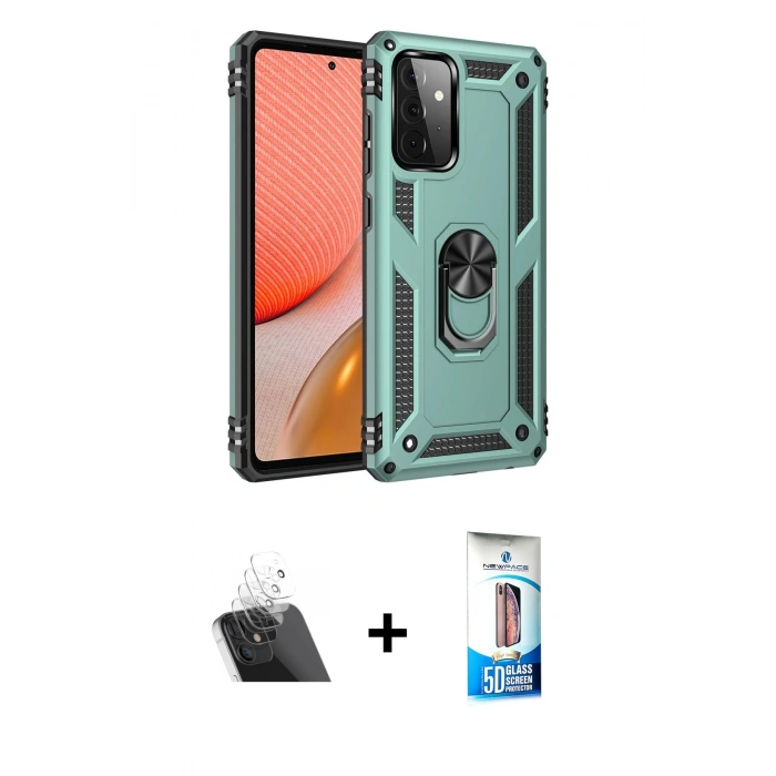 MARSİLYAN™- Galaxy A72 Kılıf Ahenk Klasik Koleksiyonu - Siyah 5D Eko Cam Ekran Koruyucu + Kamera Lens Koruma Cam - SF