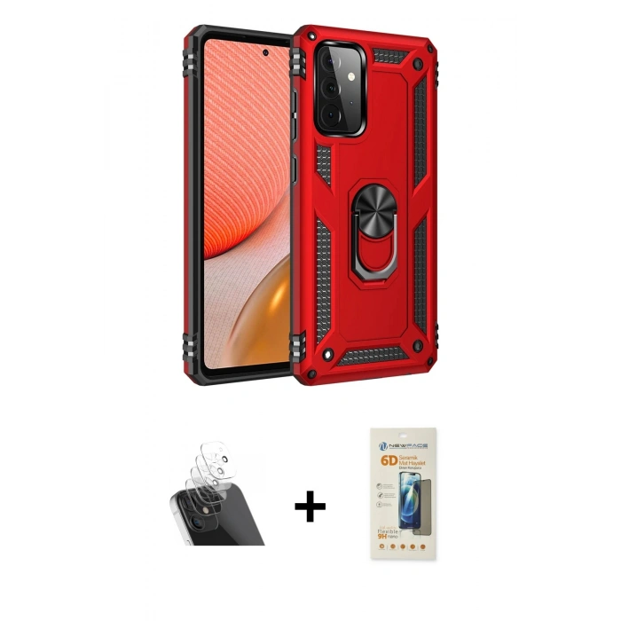 MARSİLYAN™- Galaxy A72 Kılıf Ahenk Klasik Koleksiyonu - Siyah 6D Mat Seramik Hayalet Nano Ekran Koruyucu + Kamera Lens Koruma Cam - SF