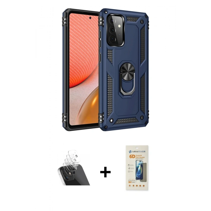 MARSİLYAN™- Galaxy A72 Kılıf Ahenk Klasik Koleksiyonu - Siyah 6D Mat Seramik Hayalet Nano Ekran Koruyucu + Kamera Lens Koruma Cam - SF