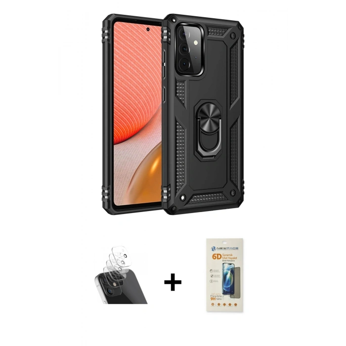MARSİLYAN™- Galaxy A72 Kılıf Ahenk Klasik Koleksiyonu - Siyah 6D Mat Seramik Hayalet Nano Ekran Koruyucu + Kamera Lens Koruma Cam - SF