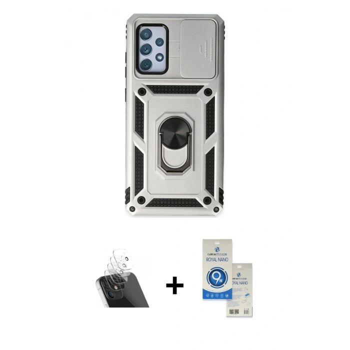 MARSİLYAN™- Galaxy A72 Kılıf Ahenk Klasik - Şeffaf Royal Nano Ekran Koruyucu + Kamera Lens Koruma Cam - SF