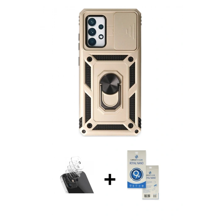 MARSİLYAN™- Galaxy A72 Kılıf Ahenk Klasik - Şeffaf Royal Nano Ekran Koruyucu + Kamera Lens Koruma Cam - SF