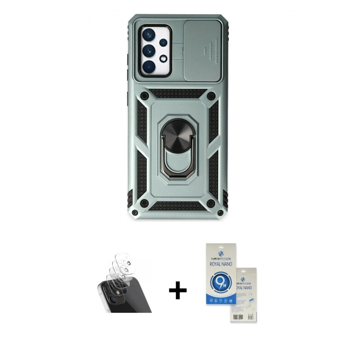 MARSİLYAN™- Galaxy A72 Kılıf Ahenk Klasik - Şeffaf Royal Nano Ekran Koruyucu + Kamera Lens Koruma Cam - SF