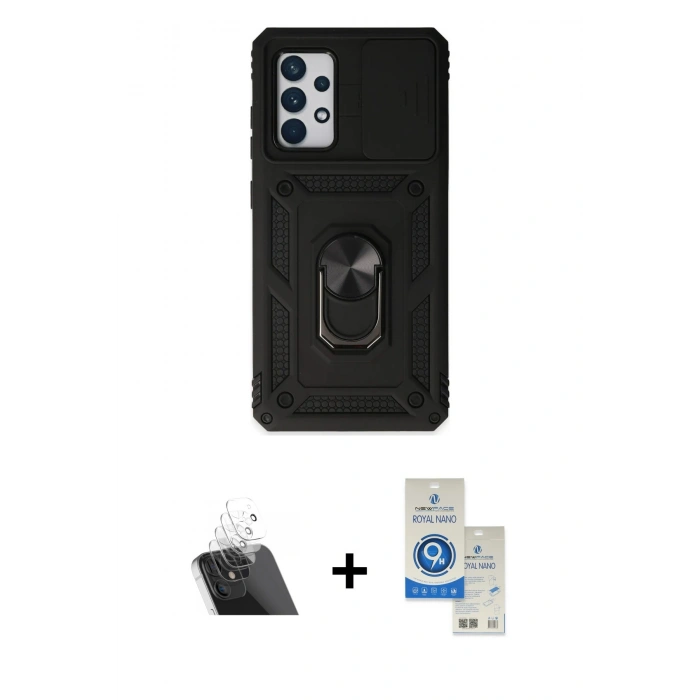 MARSİLYAN™- Galaxy A72 Kılıf Ahenk Klasik - Şeffaf Royal Nano Ekran Koruyucu + Kamera Lens Koruma Cam - SF