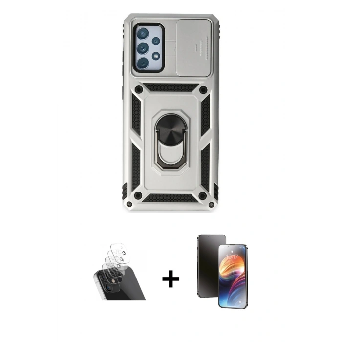 MARSİLYAN™- Galaxy A72 Kılıf Ahenk Klasik - Siyah 3D Antistatik Mat Seramik Nano Ekran Koruyucu + Kamera Lens Koruma Cam - SF